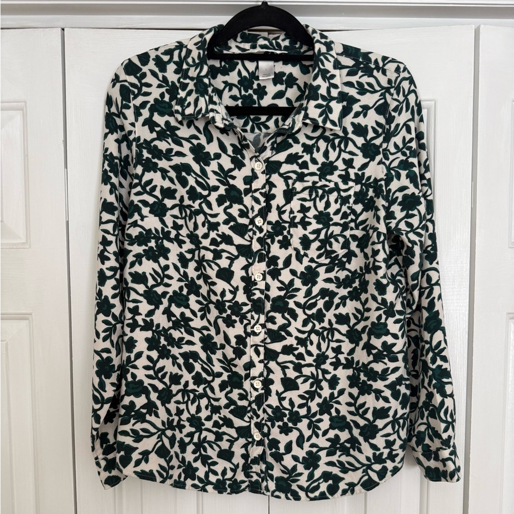 Christopher & Banks Women’s Long Sleeve Button Down Ivy Print Shirt Size Large